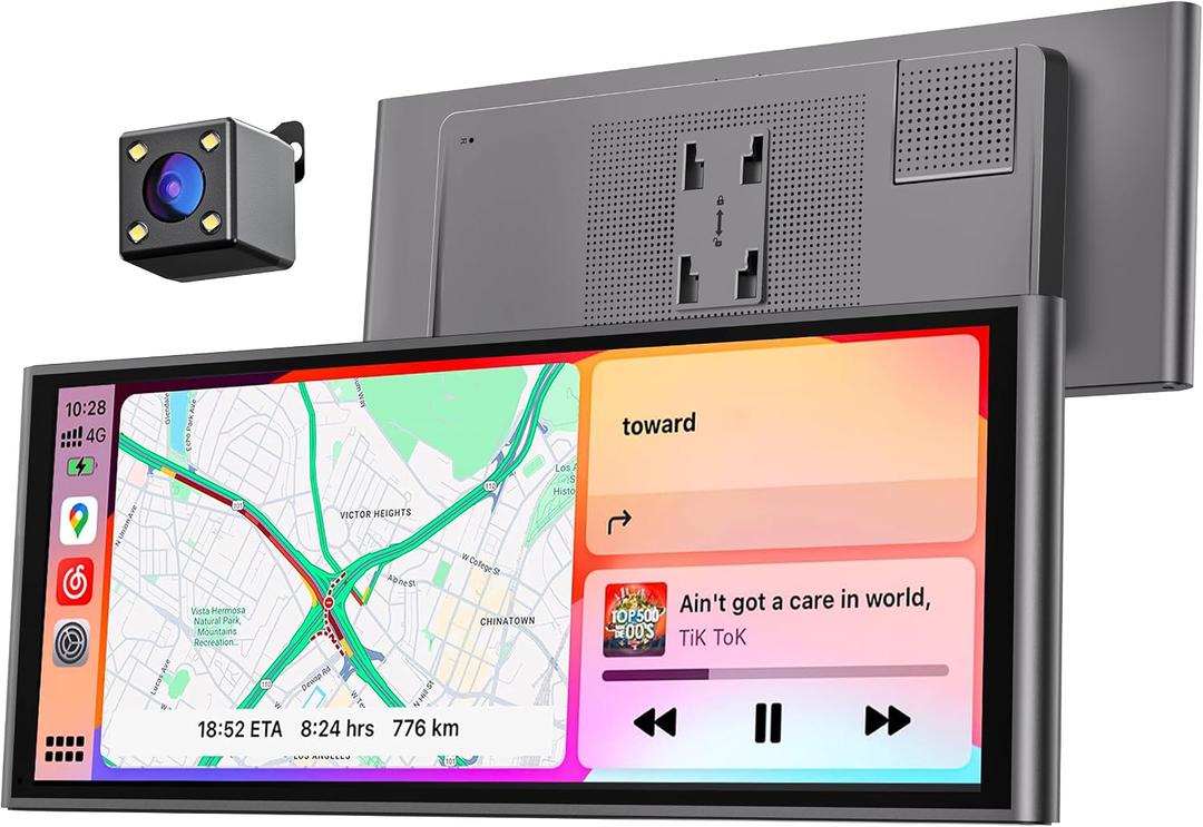 9.26" Wireless Portable Car Play Screen for CarPlay & Android Auto, OTA Updates, Backup Camera, Mirror Link, 5.0 Bluetooth, Voice Control, GPS Navigation, FM (Gray)