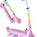 Scooters for Kids with Light-Up Wheels, Stem and Deck, Lightweight Foldable, 3 Adjustable Height Scooters for Kids 8-12 (Pink)