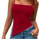 2 x PRETTYGARDEN Women's Summer Spaghetti Strap Tank Tops Sleeveless Camisole Blouses Asymmetrical Going Out Basic Tank Shirt (Red, XXL)