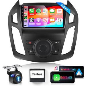 16EQ 2G 64G Car Radio for Ford Transit Connect 2014-2018 Stereo with Wireless Carplay Android Auto 9 inch 1080P HD Touchscreen Canbus Bluetooth FM/RDS GPS WiFi Mirror Link Backup Camera External MIC
