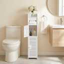 ShellKingdom Toilet Paper Holder Stand, Small Bathroom Storage Cabinet with Doors, Over The Toilet Slim Storage Cabinet for Small Spaces Corner Floor, 31.5x6.7x6.1inch - White