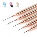 Artdone Metallic Nail Art Pens, Liner Brushes Set, 5PCS Copper Color Nail Tools For Long Lines, Thin Details, Fine Drawing, Liner Brush UV Gel Polish Painting Nail Design Sizes 5/ 8/ 12/ 20/ 25mm