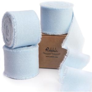 Ribbli 3 Rolls Light Blue Ribbon 1.5 Inch x 18Yards Handmade Cotton Frayed Fringe Ribbons for Gift Wrapping Wedding Invites Bridal Bouquets Baby Shower DIY Crafts Home Decor (1-1/2 inch)