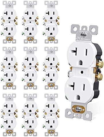 AIDA 20 Amps Outlets Duplex Electrical Receptacle Outlets, Electrical Outlet, 20Amp 125V Heavy-Duty Wall Outlet, Residential, 3-Wire, Self-Grounding, UL Listed, Side Wire (10 Pack, White)