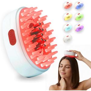 7-1 Red Light Hair Brush Comb | Vibrating Electric Red Light Scalp Massager + Oil Applicator for Fuller-Looking Hair Care | Scalp Massage for Head Spa | Portable, Cordless & Waterproof