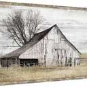 Farmhouse Framed Wall Art Picture: Rustic Barn Farm Wood Artwork Decor Large Country Landscape Windmill Print Horizontal Panoramic Countryside Rural Nature Scene Painting for Living Room Bedroom, 48"L x 24"W