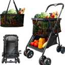 Folding Shopping Cart with Wheels, 80lbs Capacity Shopping Carts for Groceries, Detachable Baskets & 360Swivel Wheels Collapsible Shopping Carts with Double Basket for Laundry, Camping, Transport