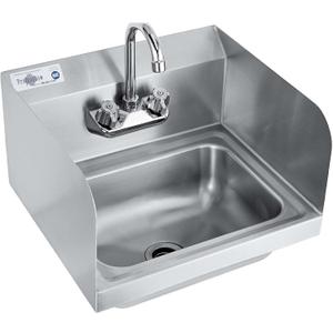 Profeeshaw Stainless Steel Sink Commercial Wall Mount Hand Washing Basin NSF Certified, with Gooseneck Faucet and Side Splash Guard, for Restaurants, Stores, Bars and Home, 17" x 15" (With Partition) Profeeshaw Stainless Steel Sink Commercial Wall Mount Hand Washing Basin NSF Certified, with Gooseneck Faucet and Side Splash Guard, for Restaurants, Stores, Bars and Home, 17" x 15" (With Partition)