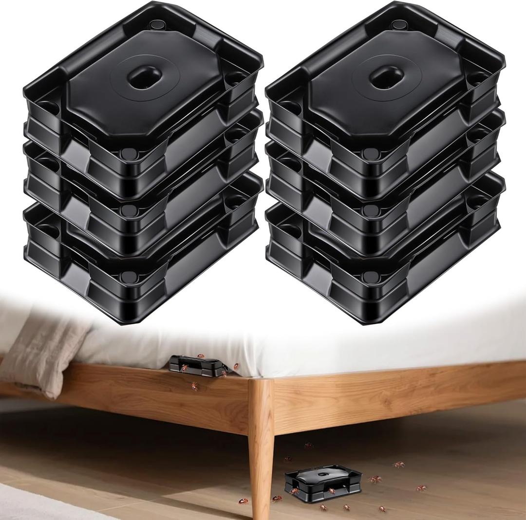 Qualirey 6 Set Bed Bug Detector & Trap, Bedbug Traps with Strong Glue, Bedbug Interceptors, Early Detection Glue Trap for Bed Legs, Indoor Pest Control Blocker for Home and Travel (Black)