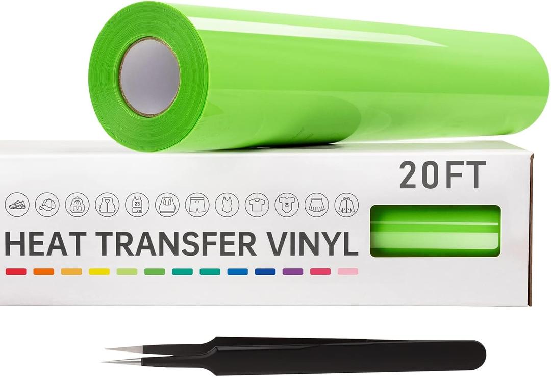 VinylRus Heat Transfer Vinyl-12 x 20ft Apple Green Iron on Vinyl Roll for Shirts, HTV Vinyl for Silhouette Cameo,Easy to Cut & Weed