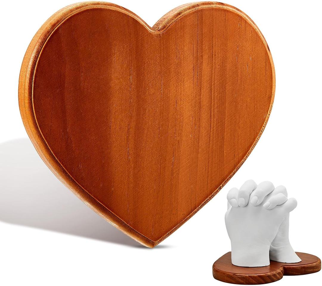 Menkxi 7.1 x 6.3 x 0.6 Inch Heart Shaped Wood Base Hand Casting Sculpture Base Hand Casting Kit Wood Display Stand for Anniversary Wedding Gift DIY Crafts Home Decoration