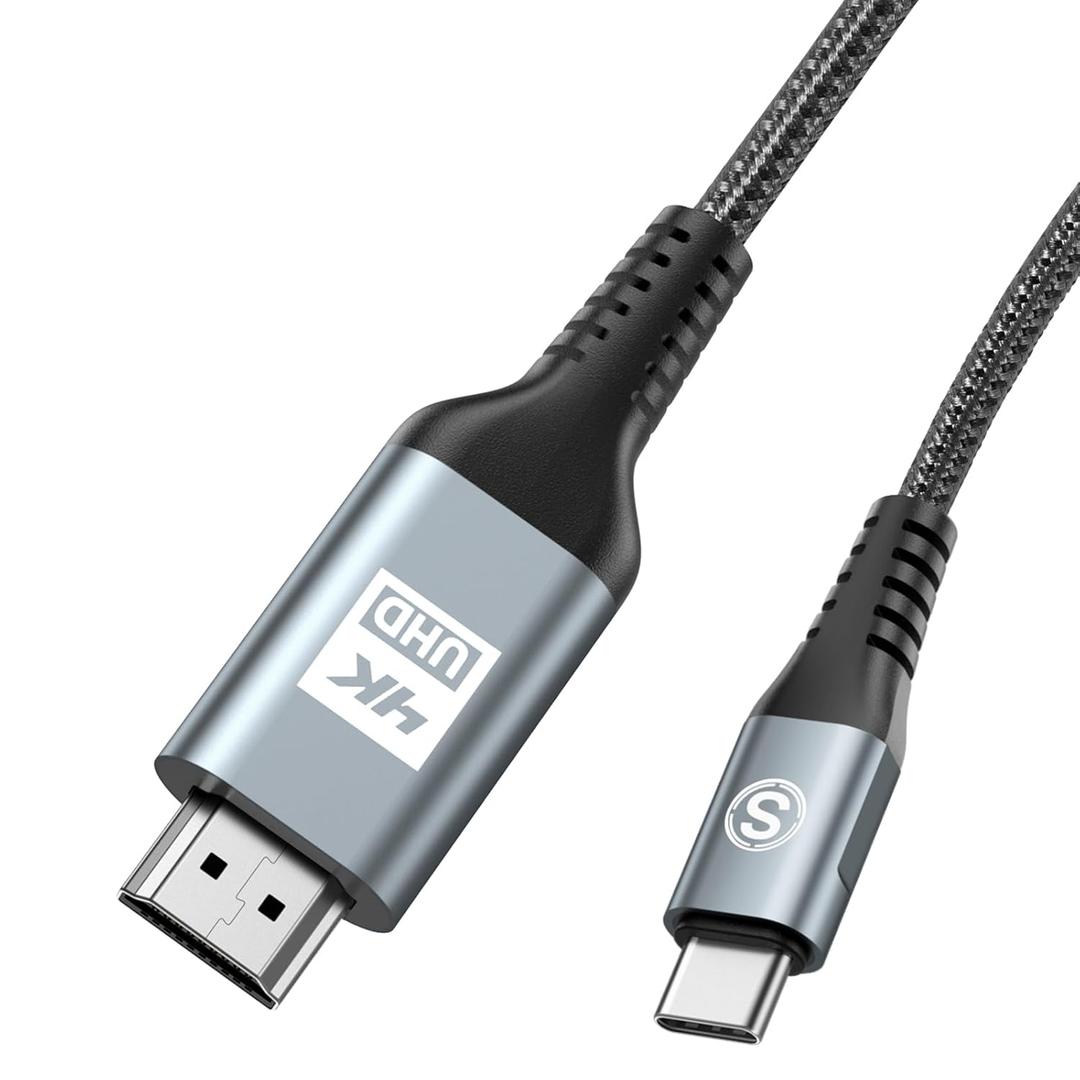 USB C to HDMI Cable 1.5ft, [4K, High-Speed], USB Type C to HDMI Cord [Thunderbolt 3/4 Compatible] for iPhone 17 16 15 Pro Max Plus Air, MacBook iPad Pro/Air,Samsung S26 S25 S24 S23 S22 Surface Switch (Grey)