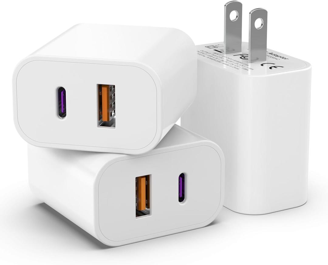 3 Pack i Phone 17 16 15 14 USB C Charger Block, iGENJUN 20W Dual Port QC + PD 3.0 Power Adapter Wall Charger, Double Fast Plug Charging Brick for i Phone 17/17 Pro/16/15/14/X, Samsung Galaxy - White