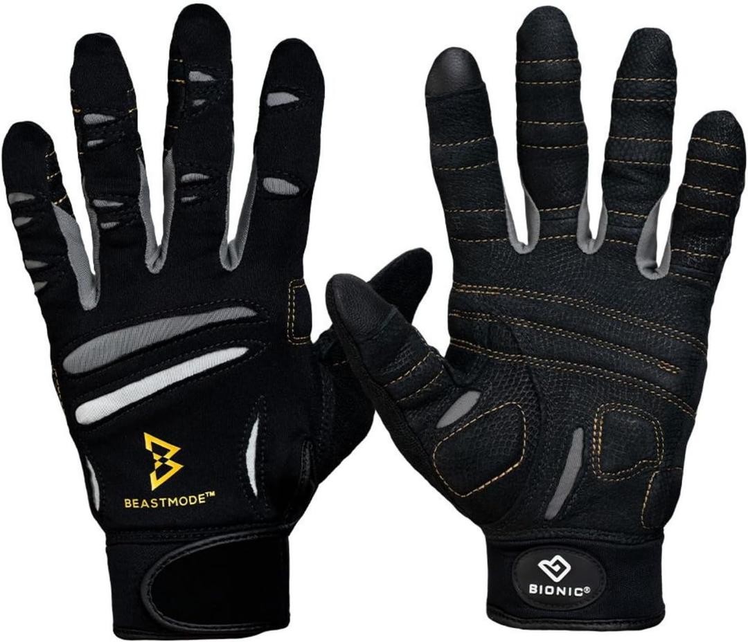 Bionic Men's Beastmode Full Finger Gym Workout Gloves (Black, S)