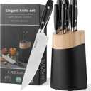 6-Piece Knife Block SetsStainless Steel Kitchen Knife Set with Block  High Carbon Black Knives, Dishwasher SafeHoliday Gift (large)