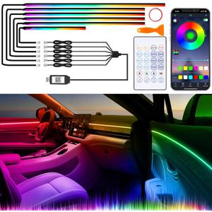 Acrylic Interior Car LED Lights with Wireless APP/Remote/Button Control, 6 in 1 Dreamcolor USB Car Ambient Lighting Kit 16 Million Colors Neon Strip Accessories for Vehicle Inside Decoration