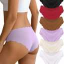 Women's Seamless Underwear No Show invisible Stretch Panties Ladies Low Rise Cheeky Wave Edge Bikini Panties 6 Pack, M 