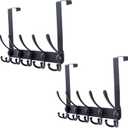 SKOLOO Over The Door Hook - for Doors up to 1-3/4'' Thickness, Pack of 2, Metal Door Hanger with 5 Triple Hooks, Black Over The Door Hanger for Coats, Hats,Towels, Assembly Required