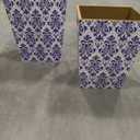 Blue and White Floral Ceramic Trash Can, Gallon Small Bathroom & Kitchen Garbage Bin, Decorative Waste Basket for Bedroom, Office, Hotel – Elegant Floral Design, Heavy Duty, Size: 12 inches and 11 inches 