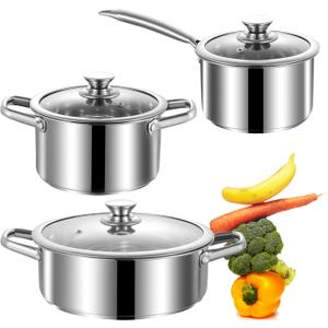 Stainless Steel pots and pans set, 6 Piece Nonstick Induction Kitchen Cookware Set, Works with Induction/Electric and Gas Cooktops, Nonstick, Oven Safe, Camping Cookware