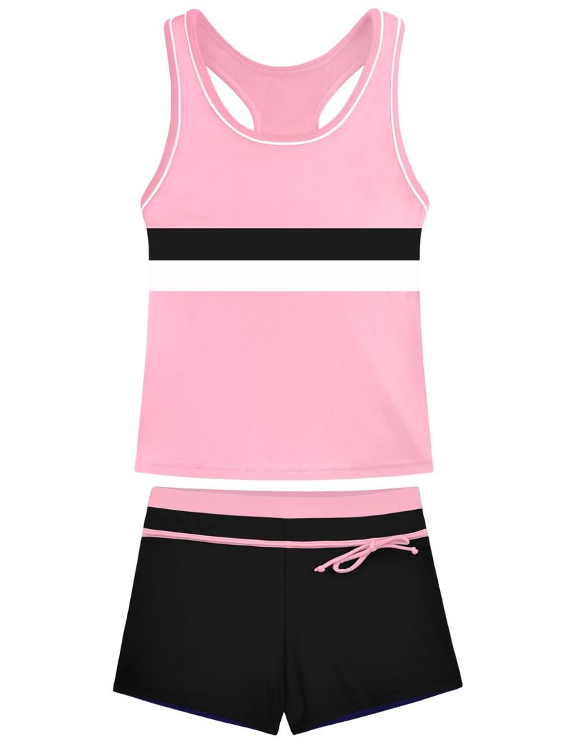 Nokecina Girls Bathing Suit Size 7-8 Years Old Dark Pink Vest Tankini Kids Swimwear with Breathable Shorts