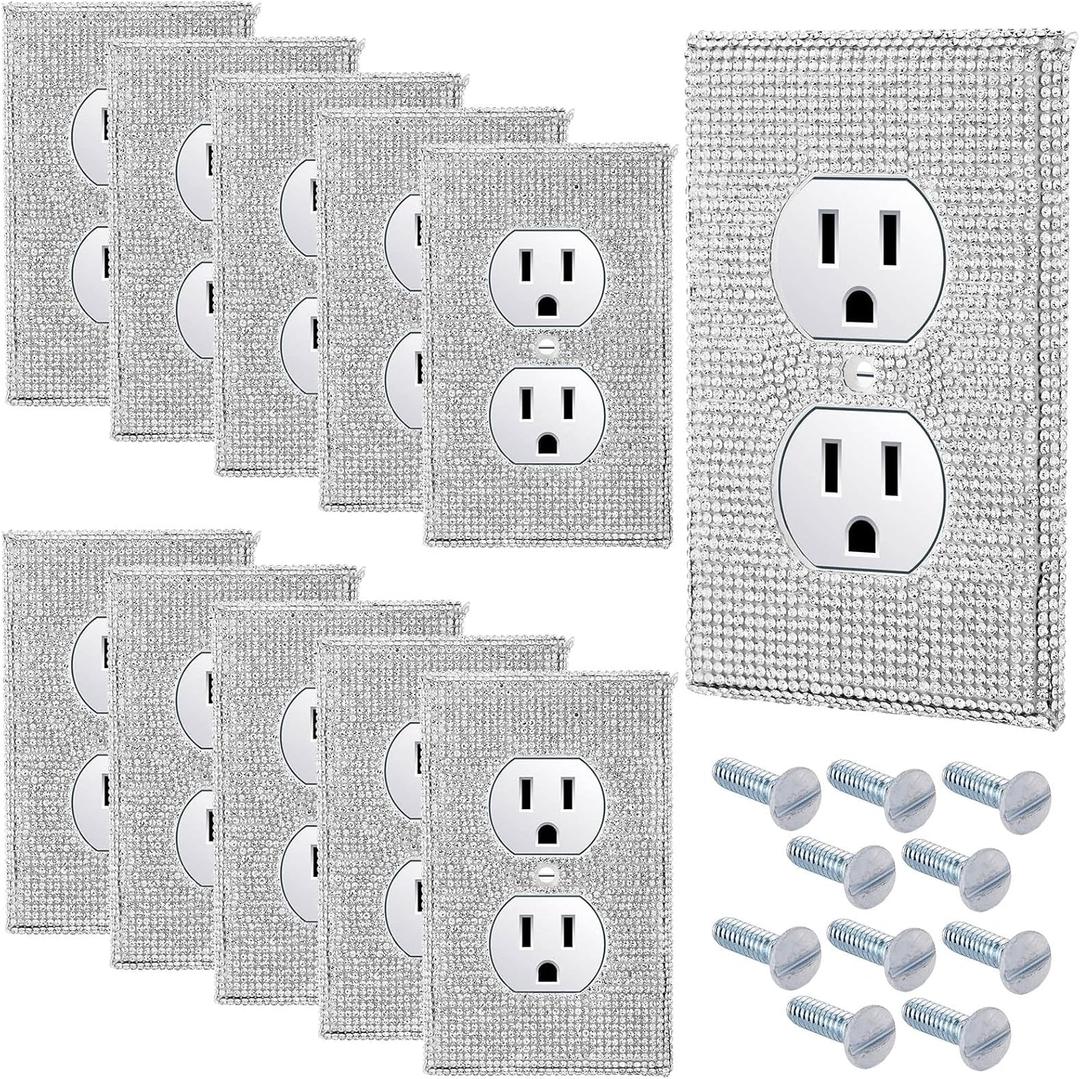 10 Pcs Silver Shiny Wall Plate Rhinestones Outlet Covers Decorative Bling Socket Covers for Outlets Glitter Home Socket Accessory for Room Home Lighting Accessories Decor Ornaments