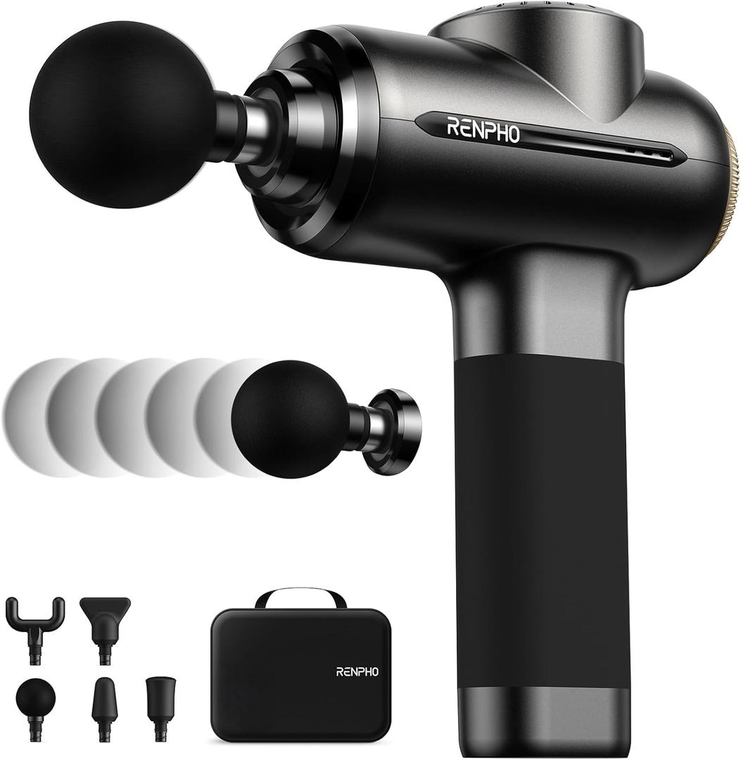 RENPHO Massage Gun Deep Tissue with 8-12mm Adjustable Amplitude Heavy-Duty, FSA HSA Eligible, Percussion Professional Muscle Massager Gun with Portable Case for Athtetes & Home Use, Active EVO