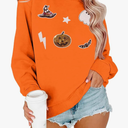 BANGELY Halloween Pumpkin Sweatshirt Women Vintage Ghost Graphic Pullover Tops Funny Spooky Season Long Sleeve Shirt Size 2XL