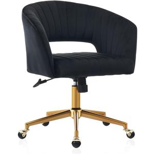 Eifizek Velvet Home Office Desk Chair with Wheels, Modern Adjustable Rolling Chair with Back, Swivel Vanity Chair for Bedroom, Office, Vanity Study (Black), 24.6 x 23.62 x 35.04 inches