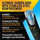 PowerFlow Garden Hose, NON-EXPANDABLE 25 Feet Premium Quality Stainless Steel Metal Water Hose with Durable Fabric Skin, Hose For Commercial, Residential Use, Bonus 10-way Spray Nozzle (25 Ft, Black)