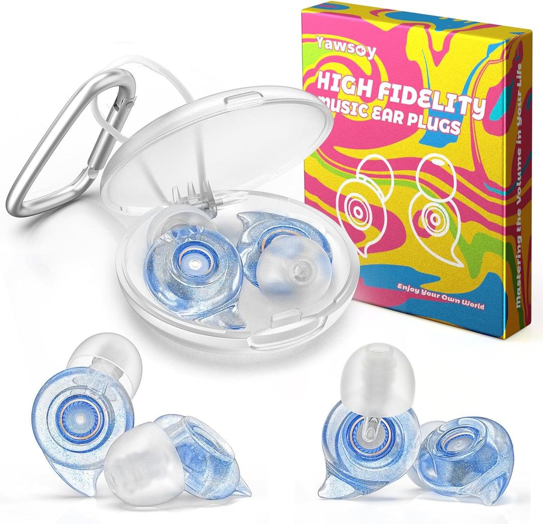 Ear Plugs for Concerts, 2 Pairs High Fidelity Ear Plugs Noise Reduction with Acoustic Filter  NRR of 22 and 24dB Silicone Ear Plugs for Festival, Nightclub, DJs, Musicians, Noisy Workplace(Blue)