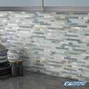 MOFIT 3D Stone Brick Backsplash Tile for Kitchen Peel and Stick Self-Adhesive Wall Tile,Marble Linear Mosaic Tiles Stickers Bathroom Wall Panels Fireplace Vanity (Blue Green Gray,10sheets)