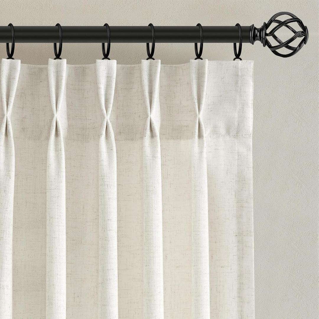 Nanspring 108 Inch Extra Long Pinch Pleated Linen Curtains 2 Panels for Living Room Bedroom Natural Cream Semi Sheer Boho Rustic Farmhouse Curtain Back Tab Light Filtering High Ceiling 9ft Drapes