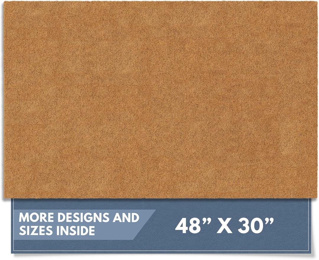 Barnyard Designs Natural Coco Coir Heavy Duty Backing Doormat - Large Cute Non-Slip Front Door Welcome Mat for Outside Entrance or Porch Entry, Brown (30x48, Plain Brown) (2'6" x 4' (Rectangular))