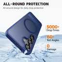 QSEVNSQ Strong Magnetic for Samsung Galaxy S25 Case with Screen Protector + Lens Protector, Fit for MagSafe,Mil-Grade Drop Protection, Seamless Stand, Translucent Blue
