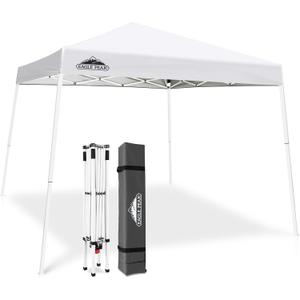 EAGLE PEAK 10x10 Slant Leg Pop-up Canopy Tent Easy One Person Setup Instant Outdoor Beach Canopy Folding Portable Sports Shelter 10x10 Base 8x8 Top (White)