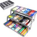 3-Tier Expandable Drawer Organizer - Multi-Level Folding Smart Drawer for Makeup, Jewelry, Desk, Office - 1 Row 3 Tier - Grey