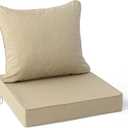Summsun Outdoor Chair Cushions 22 x 22 Inch, Faux Linen Patio Furniture Cushions, Water Resistant Backrest and Deep Seat Cushion Set with Straps, Removable Cover, Non-Slip Bottom, Nature, 1P/22*22 + 22*20 Inch