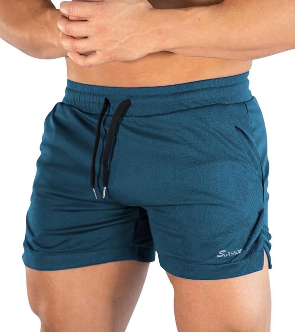 Surenow Mens Running Gym Shorts 3 Inch Breathable Lightweight Athletic Sport Shorts Training Workout Shorts with Pockets (Small, Blue)