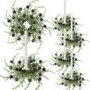 Giegxin 6 Pcs Christmas Taper Candle Rings Wreath with Blue Berry 1.25" Inner Diameter Mini Artificial Cedar Pine Garland Candle Ring Holder for Christmas Wedding Winter Home Table Centerpiece (Green)