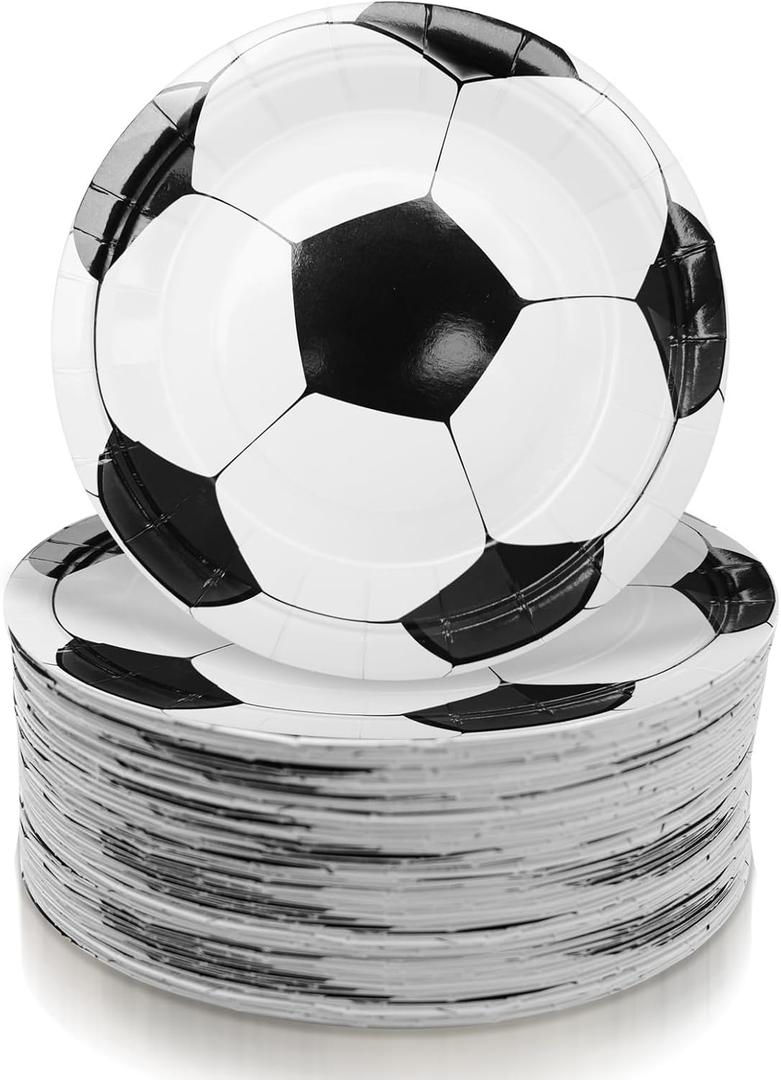 120 Pcs Soccer Ball Plates 7 In Disposable Dinner Plates Soccer Party Paper Tableware Food Desserts Plates for Sport Themed Birthday Parties Soccer Party Supplies