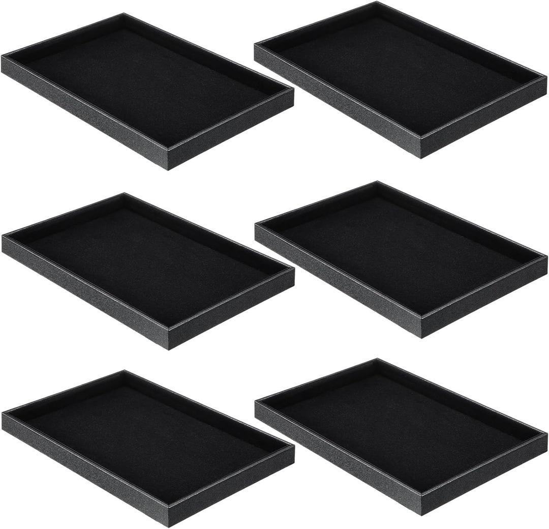Quelay 6 Pcs Velvet Stackable Jewelry Tray Showcase Display, Jewelry Organizer Tray Bracelet Ring Earring Necklace Organizer Empty Plate for Drawers Countertop (Black)