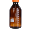 4 Pieces Amber Borosilicate Glass 1000 mL Graduated Round Lab Reagent Media/Storage Bottle With GL45 Orange Screw Cap