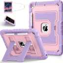for iPad 9th/ 8th/ 7th Generation 10.2 Inch (2021/2020/ 2019) iPad Case 9th Generation with Pencil Holder,Heavy Duty Shockproof Cover for i Pad 9th/8th/7th Gen,Purple Rose