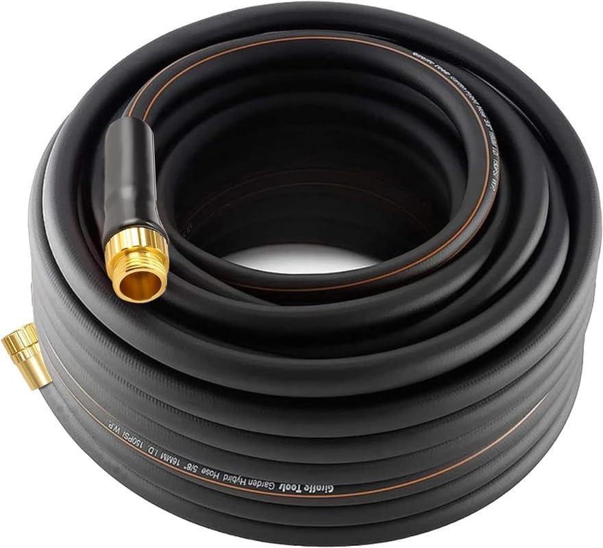 Giraffe Tools Garden Hose 75ft x 5/8", Water Hose Heavy Duty, Lightweight, Flexible Hybrid Hose with Swivel Handle, Male to Female Fittings (Black)