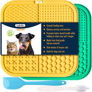 LUKITO Premium Silicone Licking Mat for Dogs & Cats, 77 Suction Cups, Slow Feeder, Boredom Reducer, Anxiety Relief, Dishwasher Safe, Food Grade (Large-Yellow&Green)