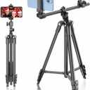 Phone Tripod, Lusweimi 67-inch Horizontal Stand with 360 Adjustable Ball Head and Wireless Remote for Camera/iPhone/Webcam, Tripod for Video Recording with Extended Arm/Clip Mount/Carry Bag