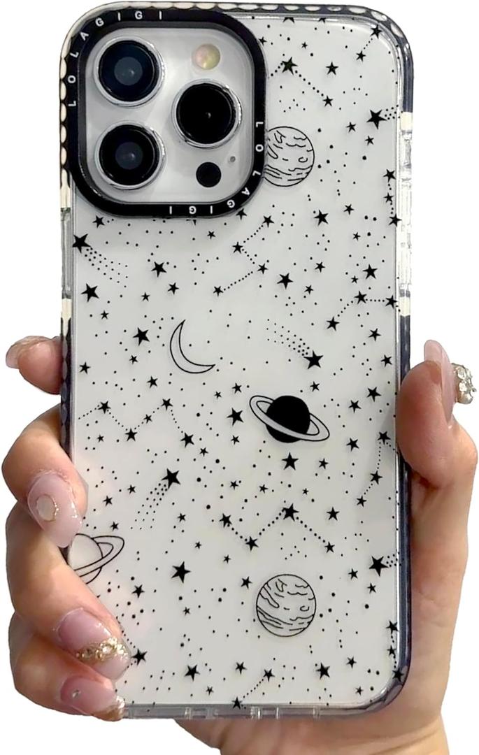 Case for iPhone 14 Pro Max, Cute Stars Cosmic Asteroid Moon Print Kawaii Design Girly Aesthetic Cartoon Pattern for Women Girls Teens Soft TPU Case,6.7"