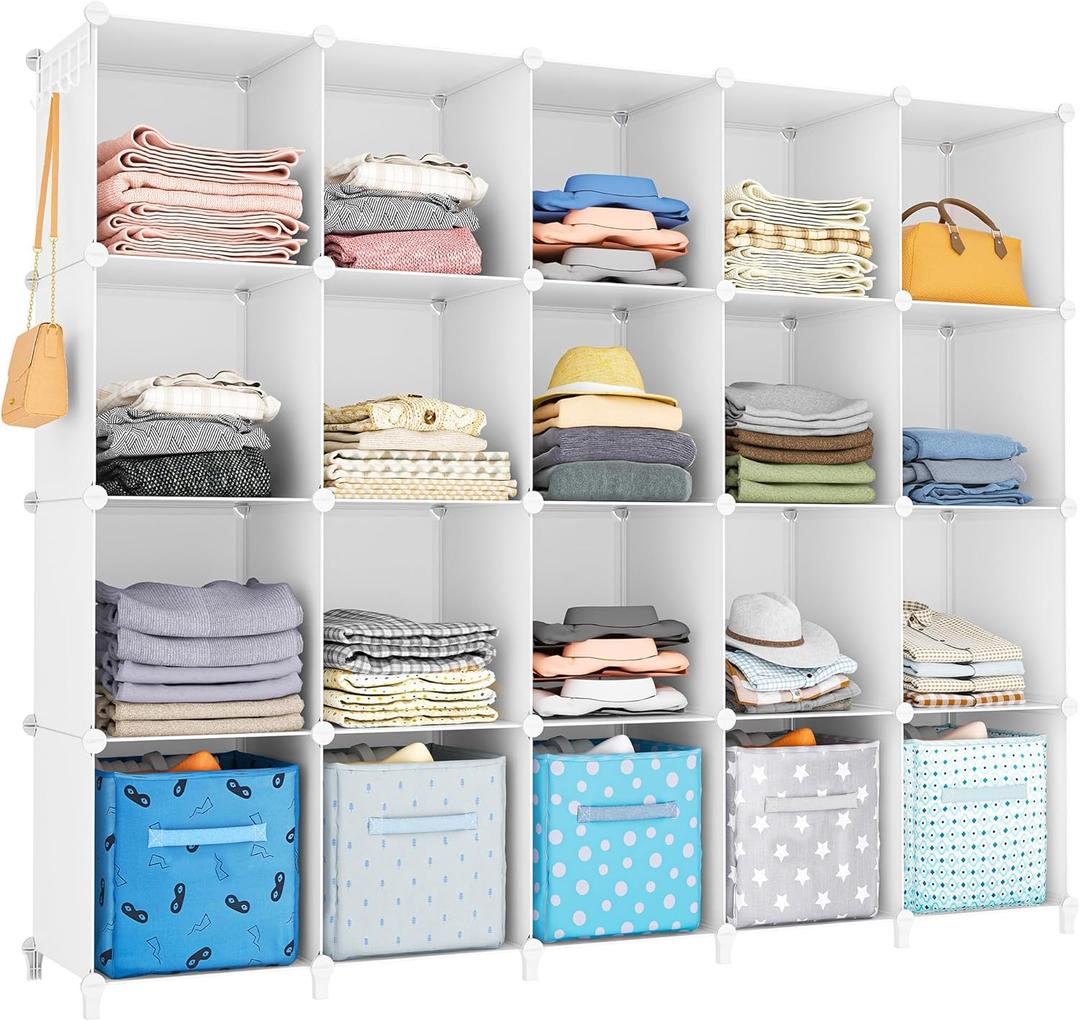 HOMIDEC 20-Cube Storage Shelf, Storage Bookcase Bookshelf with Metal Hammer, Storage Cubes Organizer Cabinet for Kids, Closet, Bedroom, Bathroom, (11.8x11.8x11.8 inch) (White)
