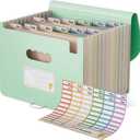EcoStash Accordion File Organizer, 12-Pocket Wheat Straw Expanding File Folder, Portable Monthly Bill & Tax Receipt Organizer, Letter/A4 Size Document Holder with Colorful Tabs-Mint Green